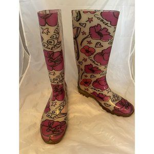 Coach pink Poppy print womens rain boots size 7
